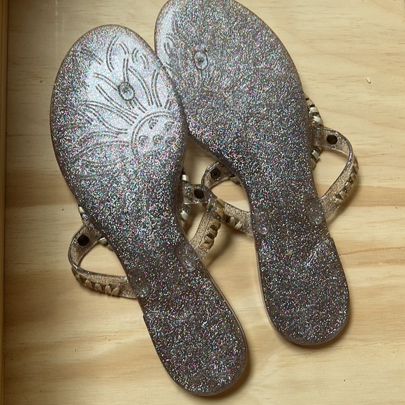Jack Rogers Jelly Thong, multi glitter thong sandals size 10 Gold studs - Picture 3 of 6